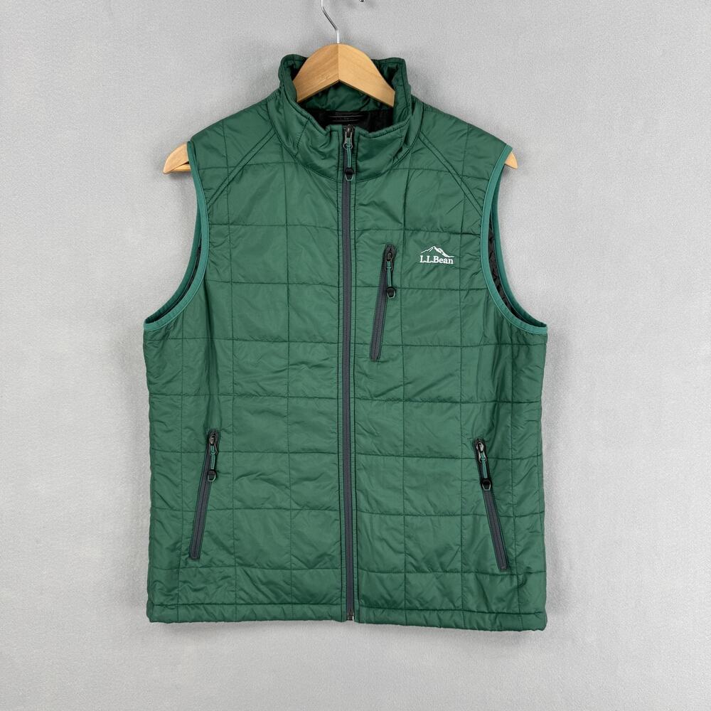 L.L. Bean Vest Mens Medium Green Quilted PrimaLoft Insulated Full Zip Outdoor